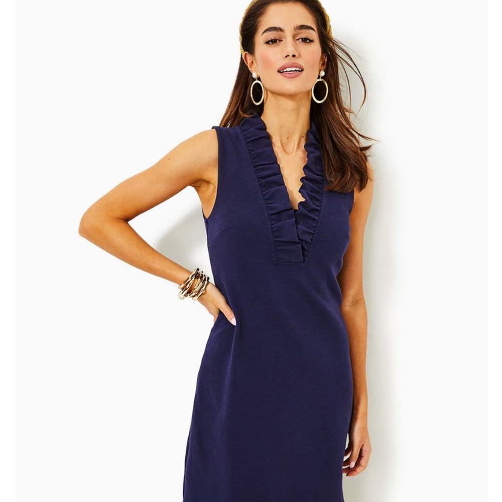 Lilly Pulitzer Tisbury Knit V-Neck Sleeveless Ruffle Detail Sheath Dress